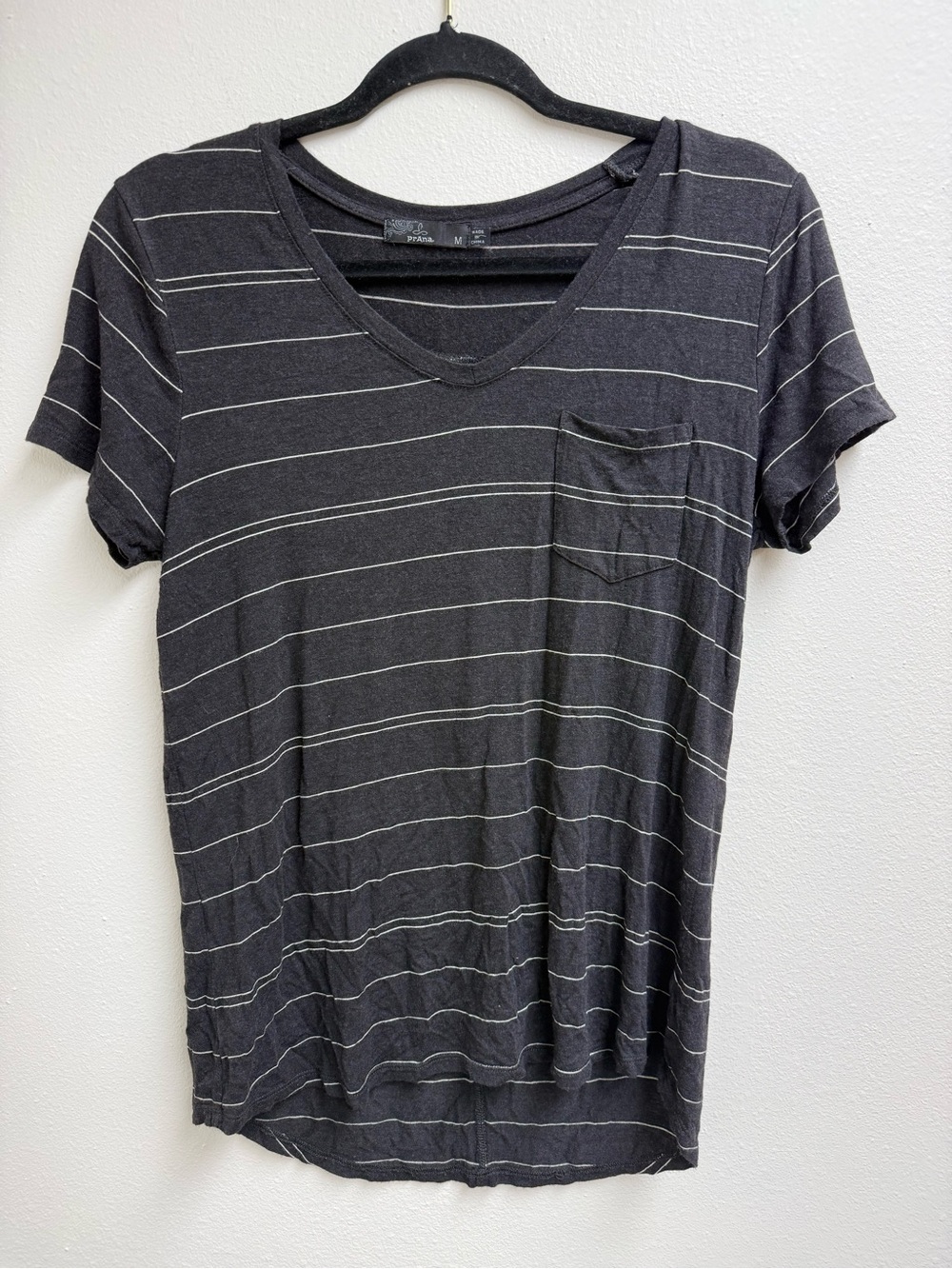 Prana Black Striped V-Neck Pocket Tee - Women's